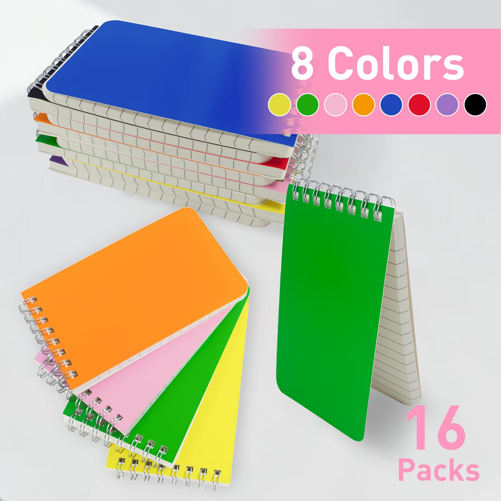 Confezione da 16 piccoli quaderni a spirale tascabili a spirale, 3 x 5 cm, 60 fogli a righe per università, rilegati a filo, per casa, scuola, università, ufficio, lavoro, viaggi