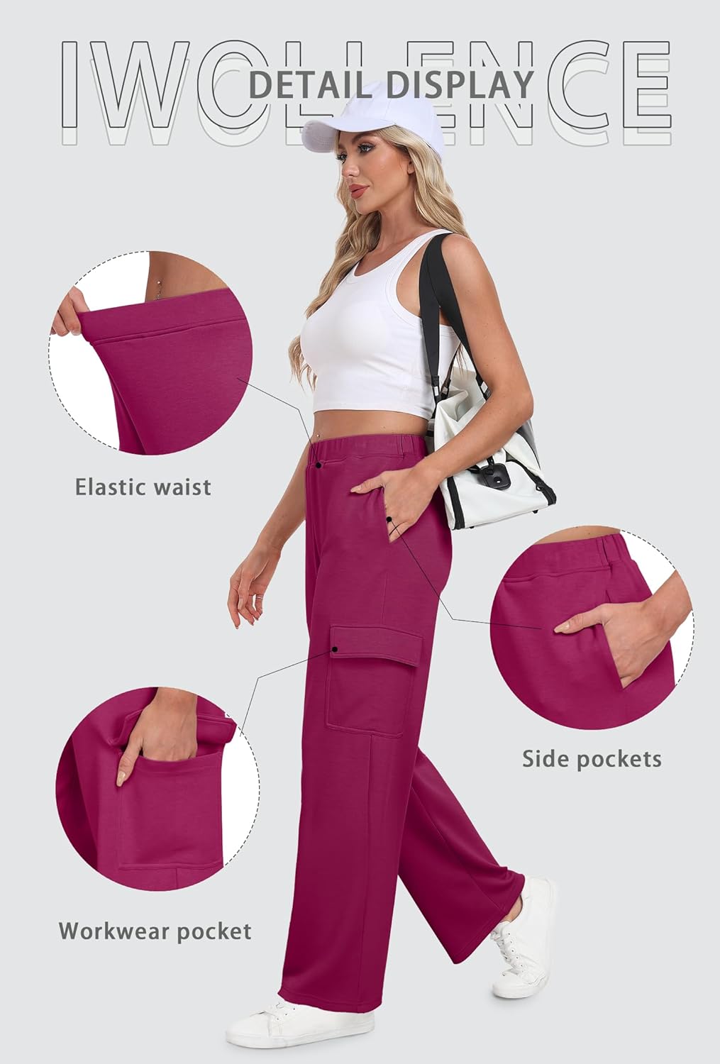 IWOLLENCE Womens Cargo Sweatpants Baggy Wide Straight Leg Sweats Pants with Pockets - Image 5