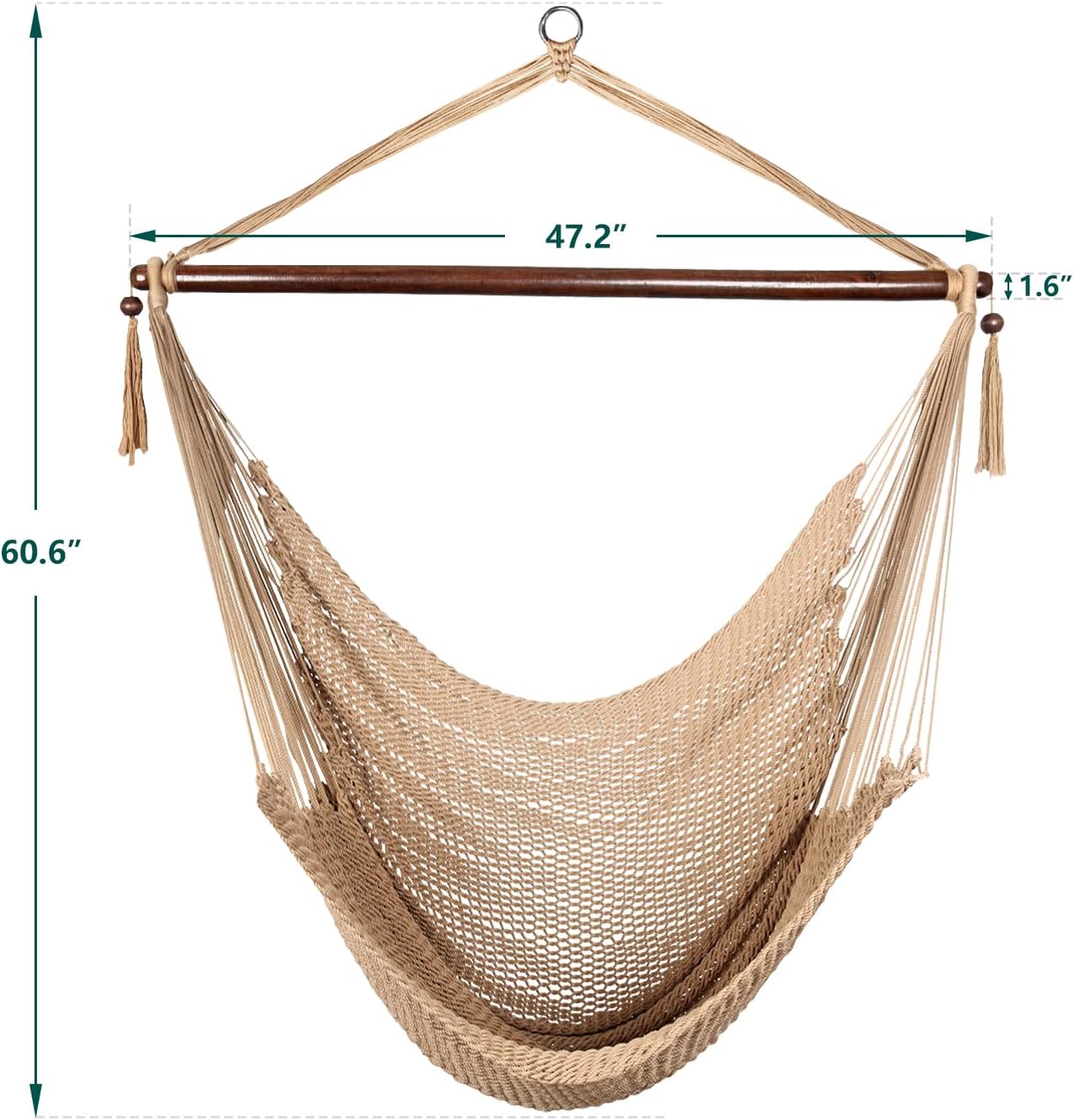 Bathonly Large Hammock Chair with Spreader Bar, Caribbean Hammock Swing Chair, XL Hammock Chair Outdoor Indoor, 330 LBS Weight Capacity, Light Brown