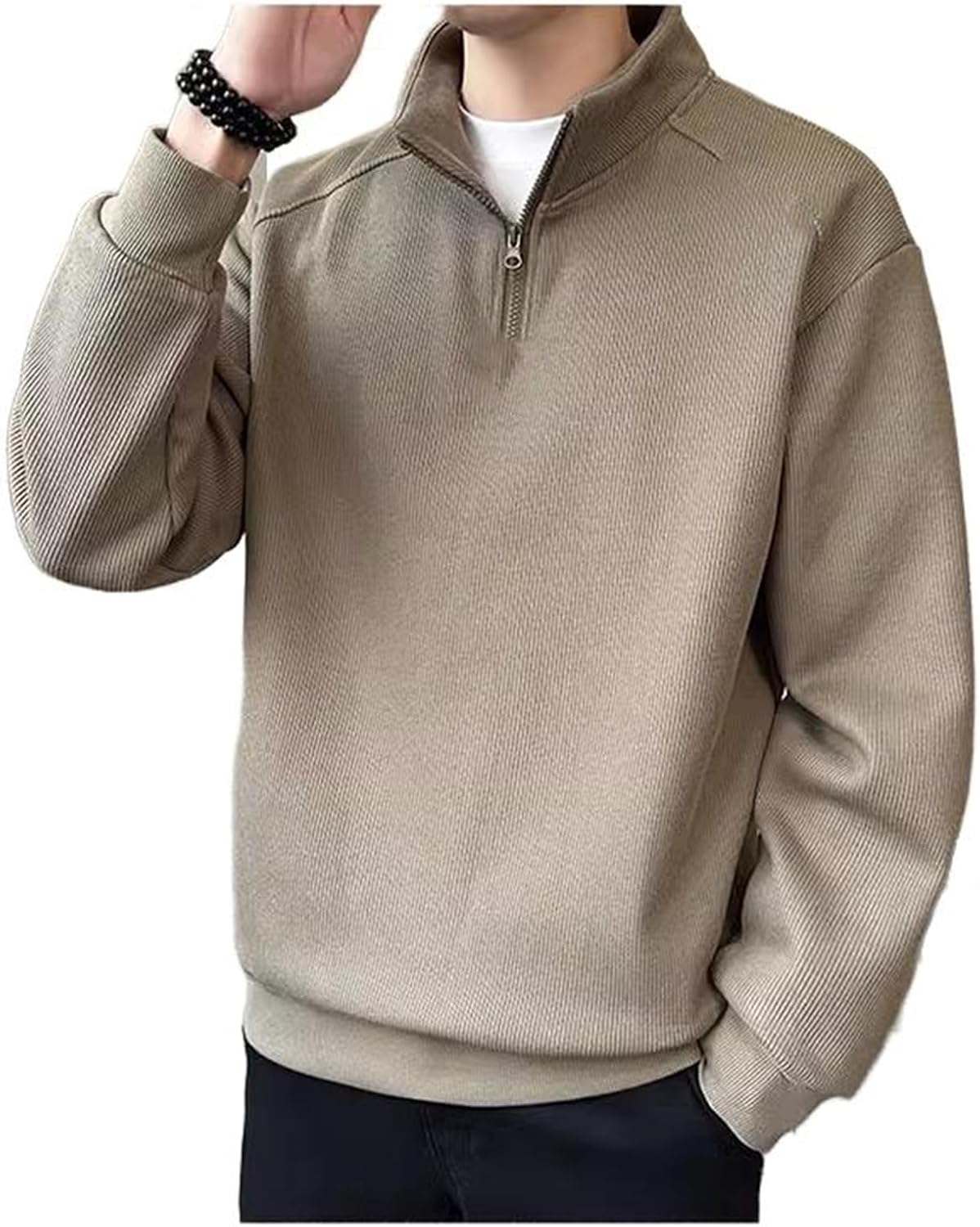 Men's Slim Fit Thermal Half-Zip Stand Collar Sweatshirt Winter Warm Layer