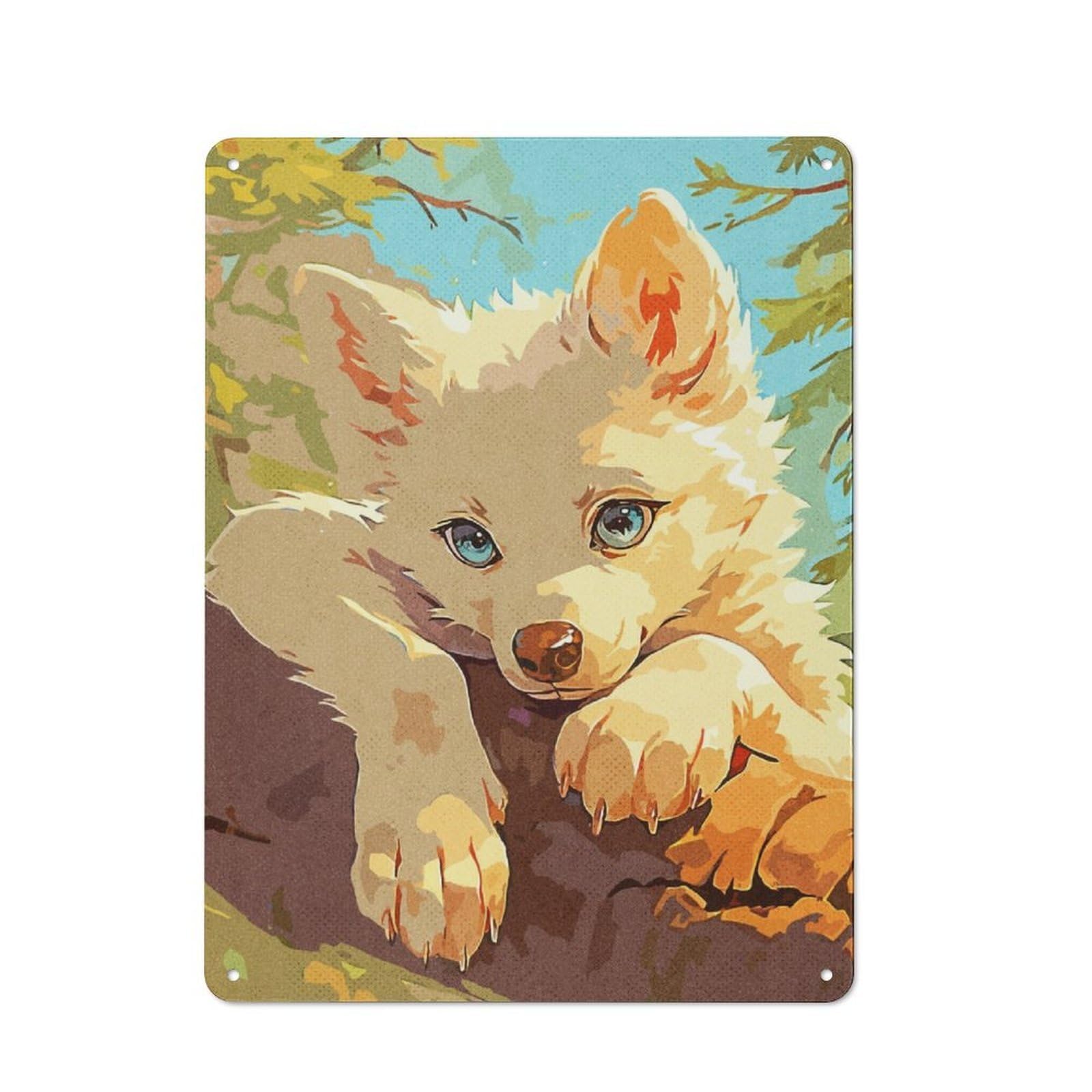 Junmoney Wolf Dog Cute Forest Rustic Metal Sign With Design 40X30cm, Farmhouse Farmhouse Wall Decor For Dining Room, Cafe, Entryway Or Family Room
