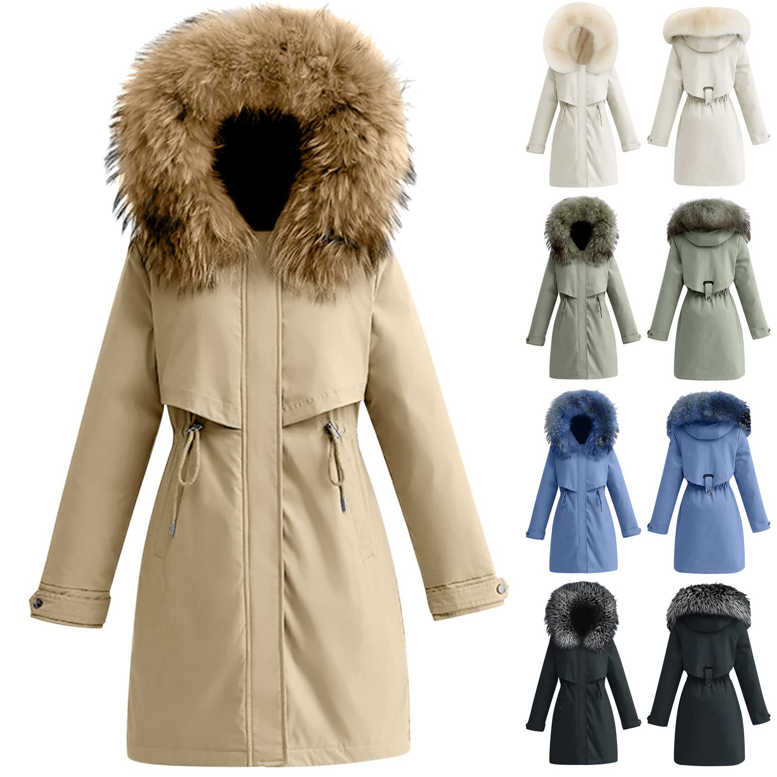 Parka - Giacca invernale da donna con cappuccio e tasche con chiusura lampo, spessa e calda imbottitura in pelliccia sintetica