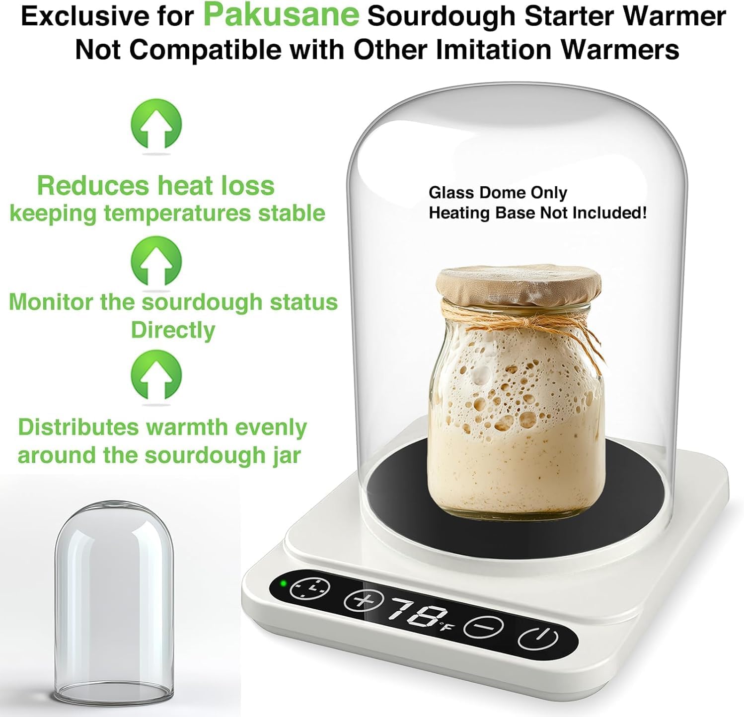 Large Glass Dome for Pakusane Sourdough Starter Heating Pad Accessories Durable Clear Glass Cover-Larger((6.7" *4.73") (GlassDome-Larger) - Image 3