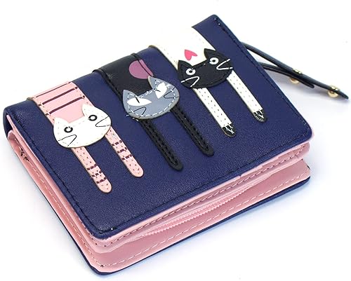 Miniatura 8 de Mini bolso de mano plegable de piel sintética con cremallera de 3 gatos para mujeres y niñas
