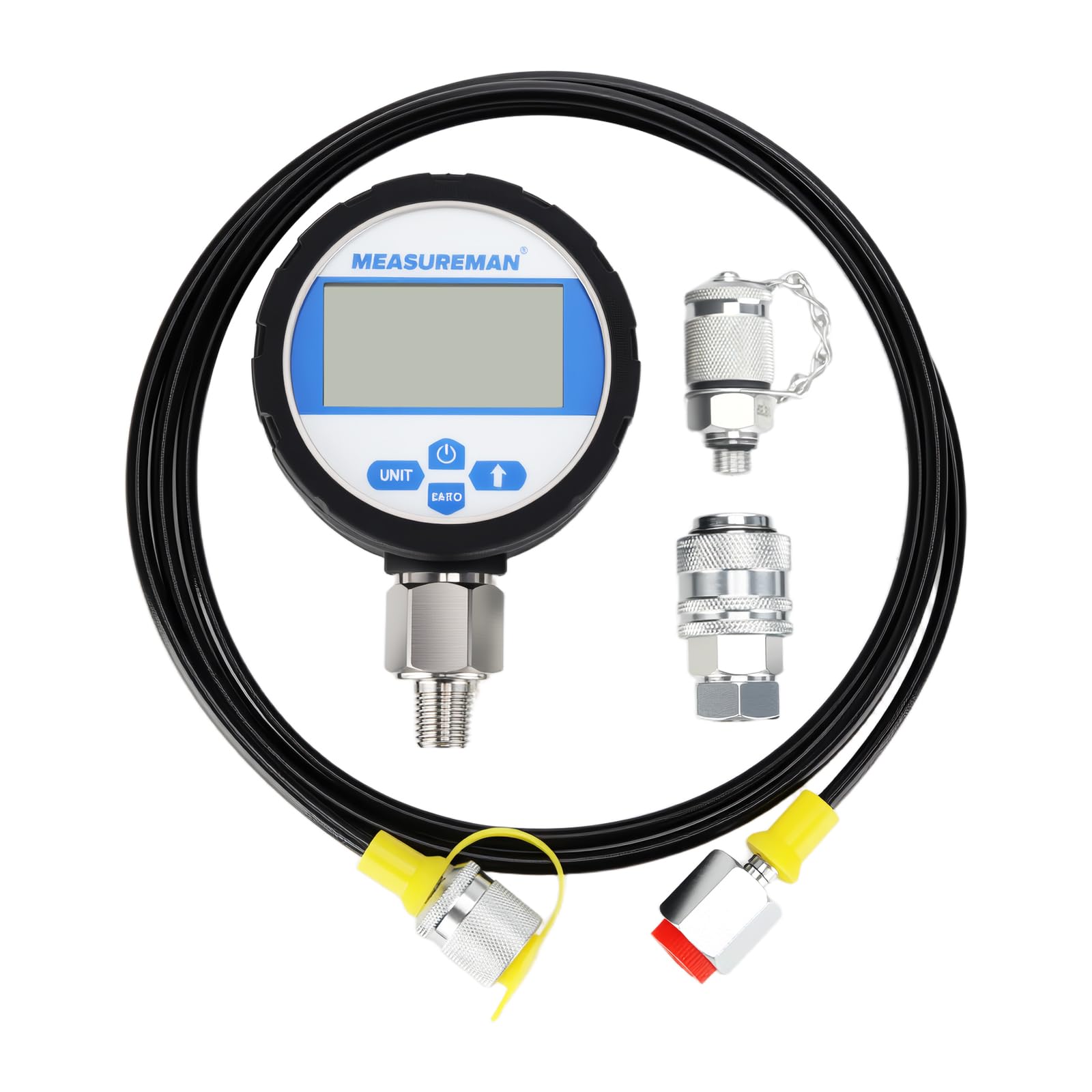 Kit de Test de Pression Hydraulique, Manomètre numérique, 0-700 bar, connecteur 1/4" NPT, testeur manomètre – 1 manomètre, 1 durite, 2 raccords, protection en silicone noir