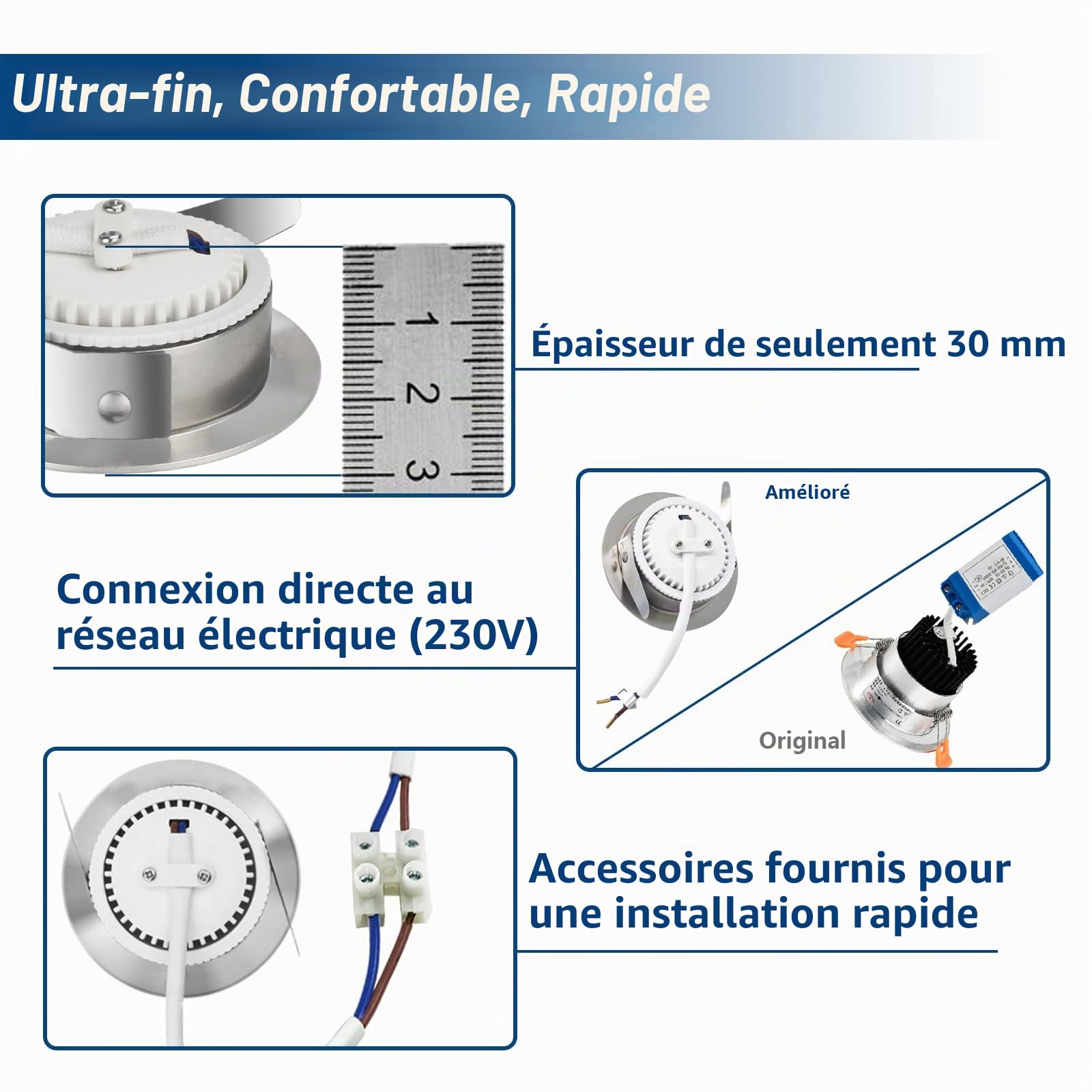 Allesgute Lot de 6 Spots Encastrables Étanches pour Salle de Bain - Éclairage Encastré Circulaire IP44, 230V 5W, Design Ultra-mince 30mm, Finition Nickel, Lumière Blanc Naturel 500lm, Ø68mm