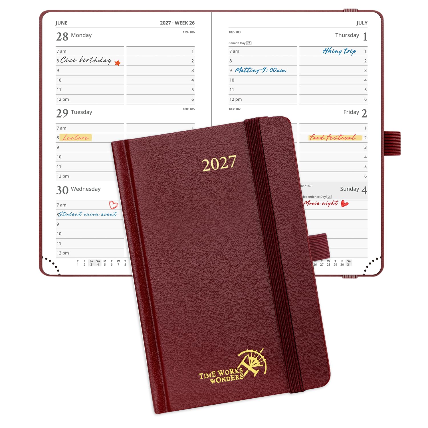 POPRUN Small Diary 2027 Pocket A6 Week to View β Hardback, Inner Pocket