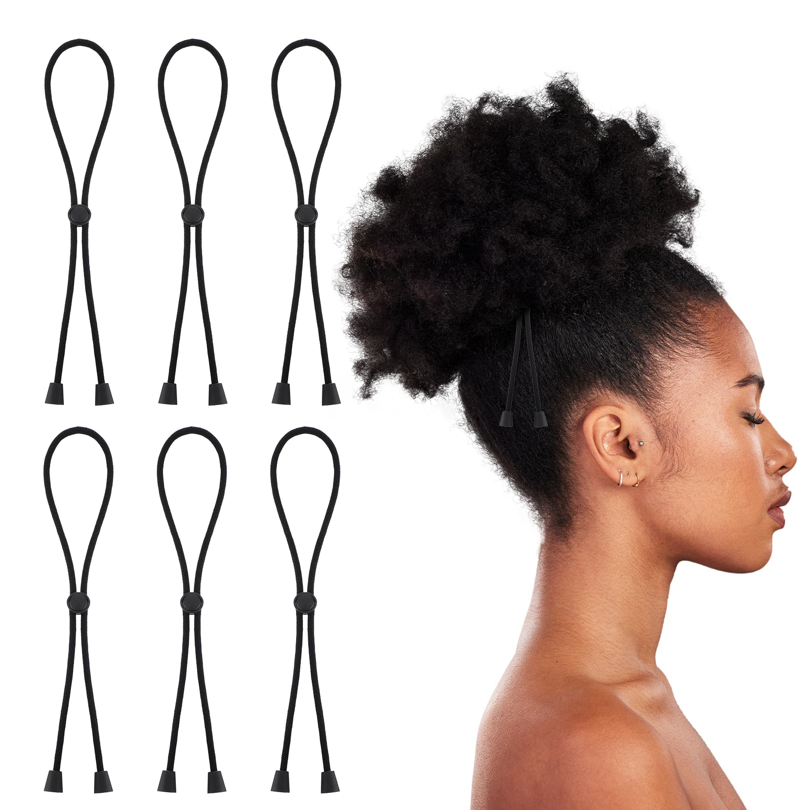 6 lazos ajustables para el cabello con cordón negro grueso, accesorios para el cabello de seda suave, banda de satén para peinado pesado y rizado