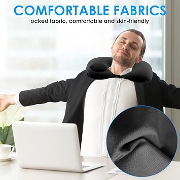 2Pcs Inflatable Travel Pillow Press Automatic Inflatable Travel Neck U Shape Portable Pillow Neck&Head Support Christmas Thanksgiving for Sleeping, Airplane,Train, Car, Office, Camping (Grey/Black)