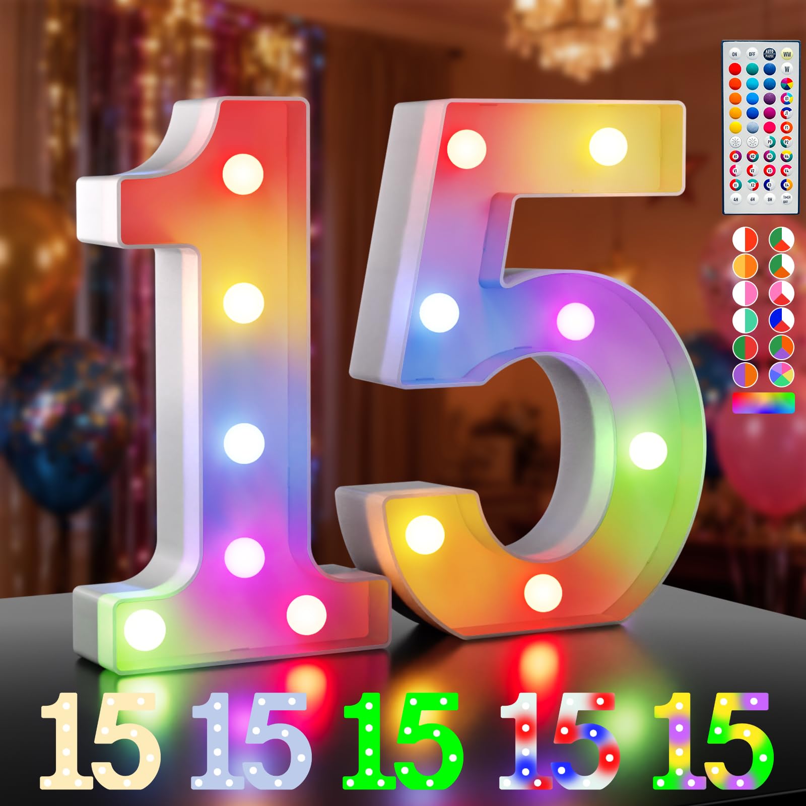 Ledido 35 Color Changing Light up Number - LED Light Up Marquee Numbers Sign for 15th Birthday Decoration Gifts, LED Number Lights for Wedding Anniversary Grad Home Bedroom Party Decor,Number 15 â image 1