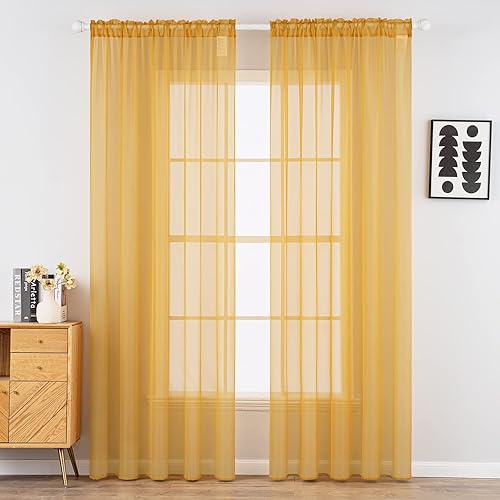 MIULEE 2 paneles de cortinas traslúcidas de color liso para ventana, elegantes paneles de gasa para dormitorio y sala de estar (54 x 84 pulgadas,