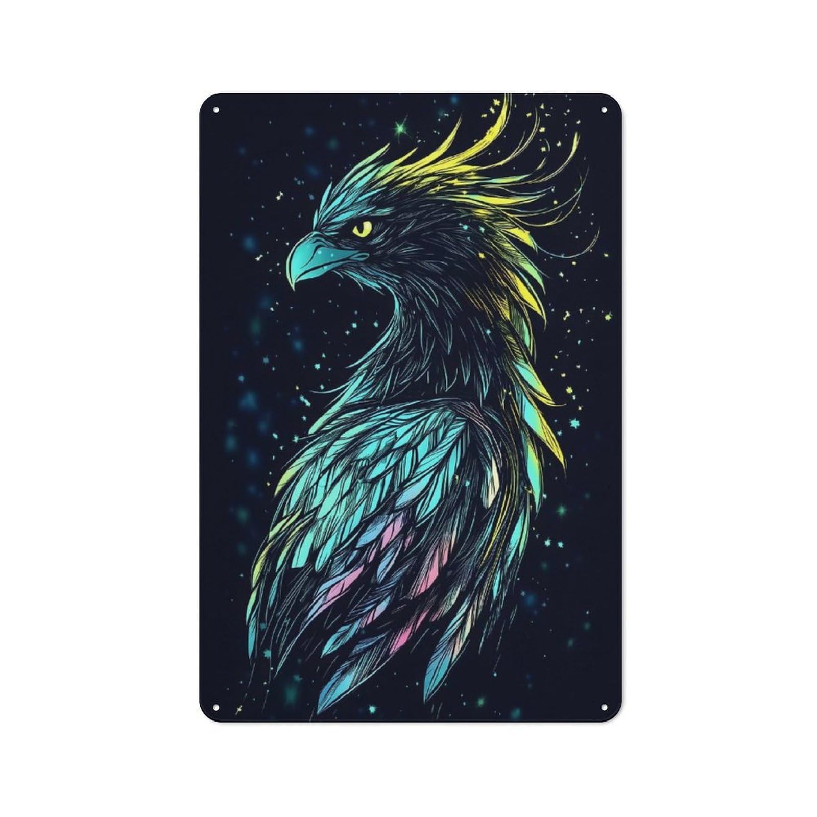 Neon Eagle Illustration Industrial Metal Wall Decor 30x20cm, Tin Sign for Workshop, Basement, Shed Or Games Room