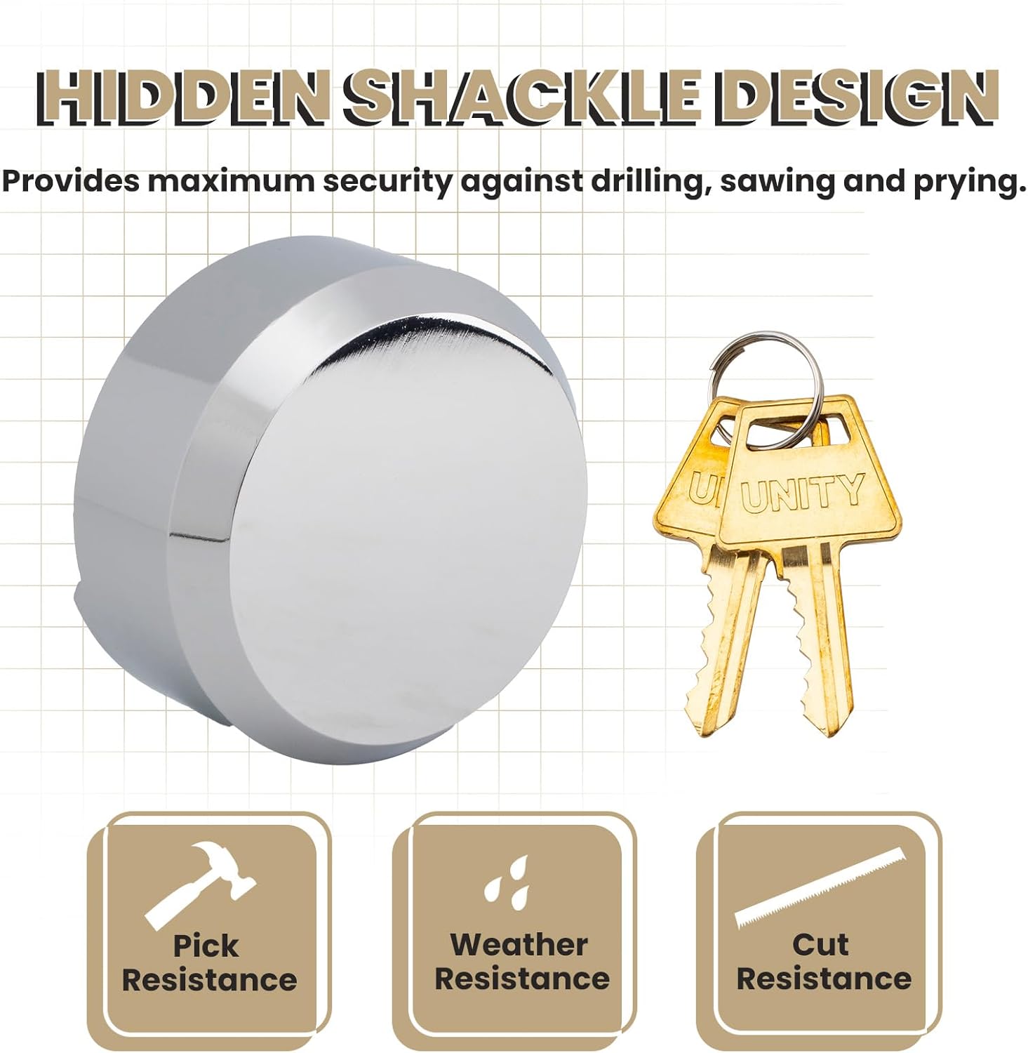 Unity Heavy Duty Hockey Puck Lock, Hidden Shackle Locks for Resists Pulling & Cutting, Keyed Alike Management Lock for Container, Truck, Van (3)