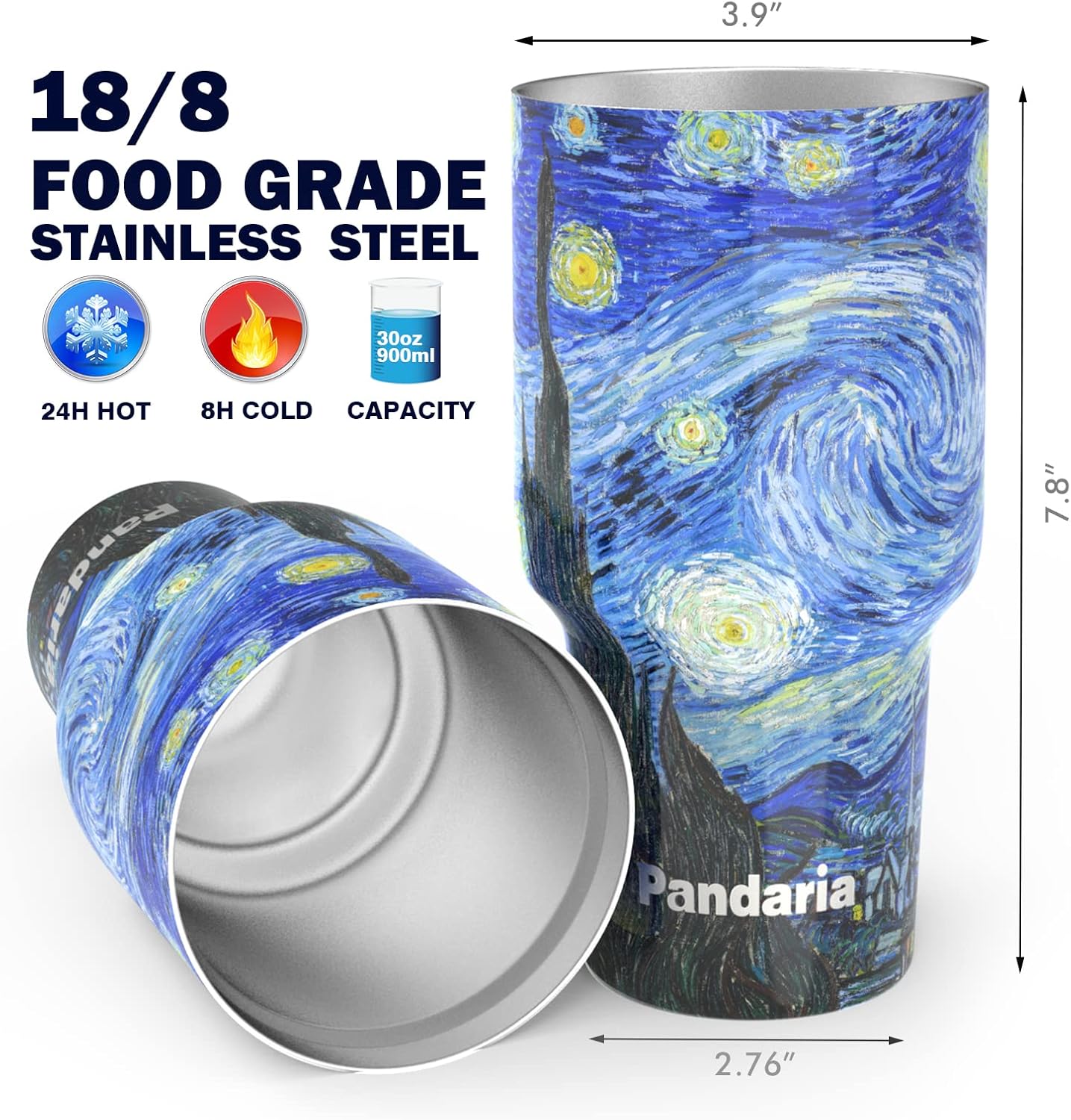 30 oz Tumbler Cup with Lids and Straws, 100% Leak-Proof, Cupholder Friendly Insulated Cup with Straw, Double Wall Coated Stainless Steel Tumbler, Ideal Gift for All Occasions (Starry Night) - Image 3