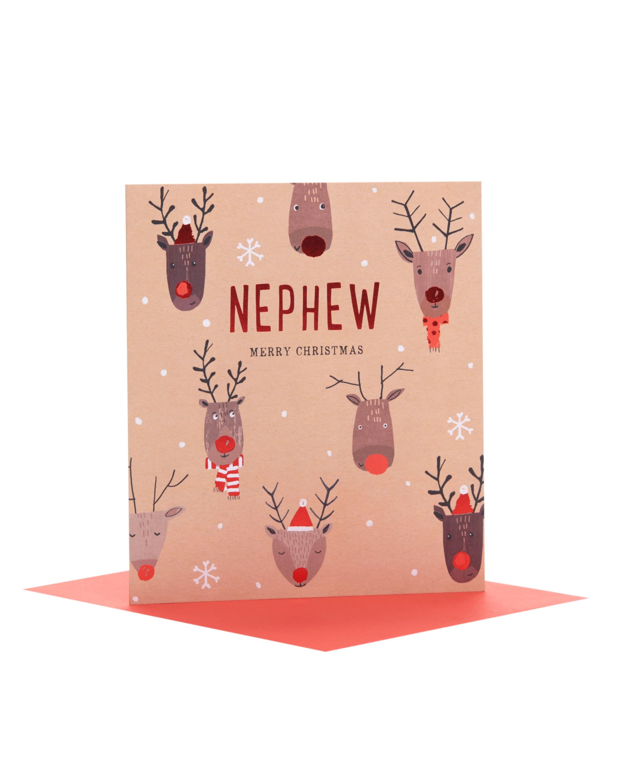 UK Greetings Christmas Card for Nephew - Reindeer Pattern Design