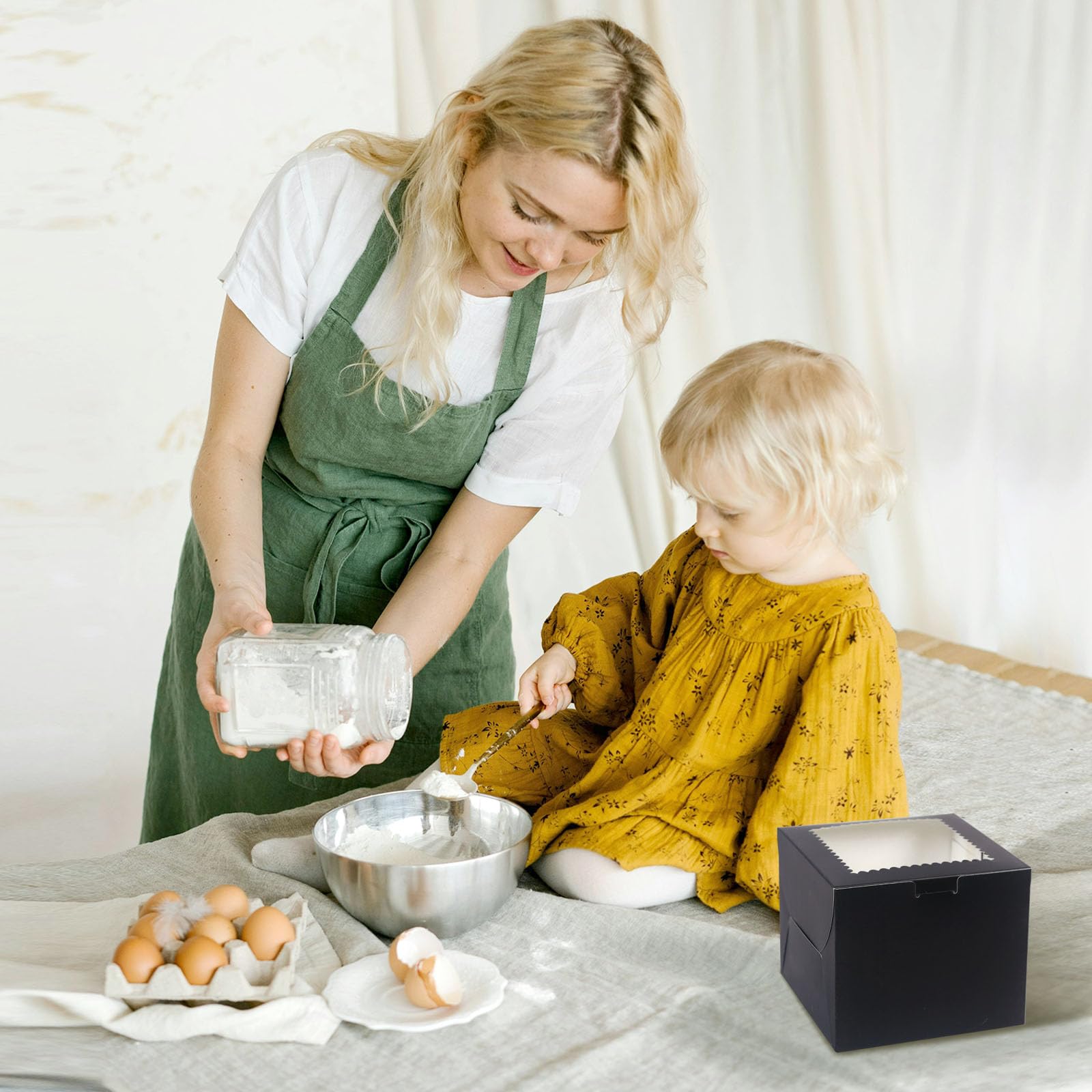 Mini-Kuchenboxen mit Fenster, 15,2 x 15,2 x 12,7 cm, schwarze Backboxen, kleine 4 Cupcake-Boxen, Kuchenverpackung für Gebäck, Kekse, Pralinen, Cupcakes, Geburtstagsparty, Hochzeit, 20 Stück