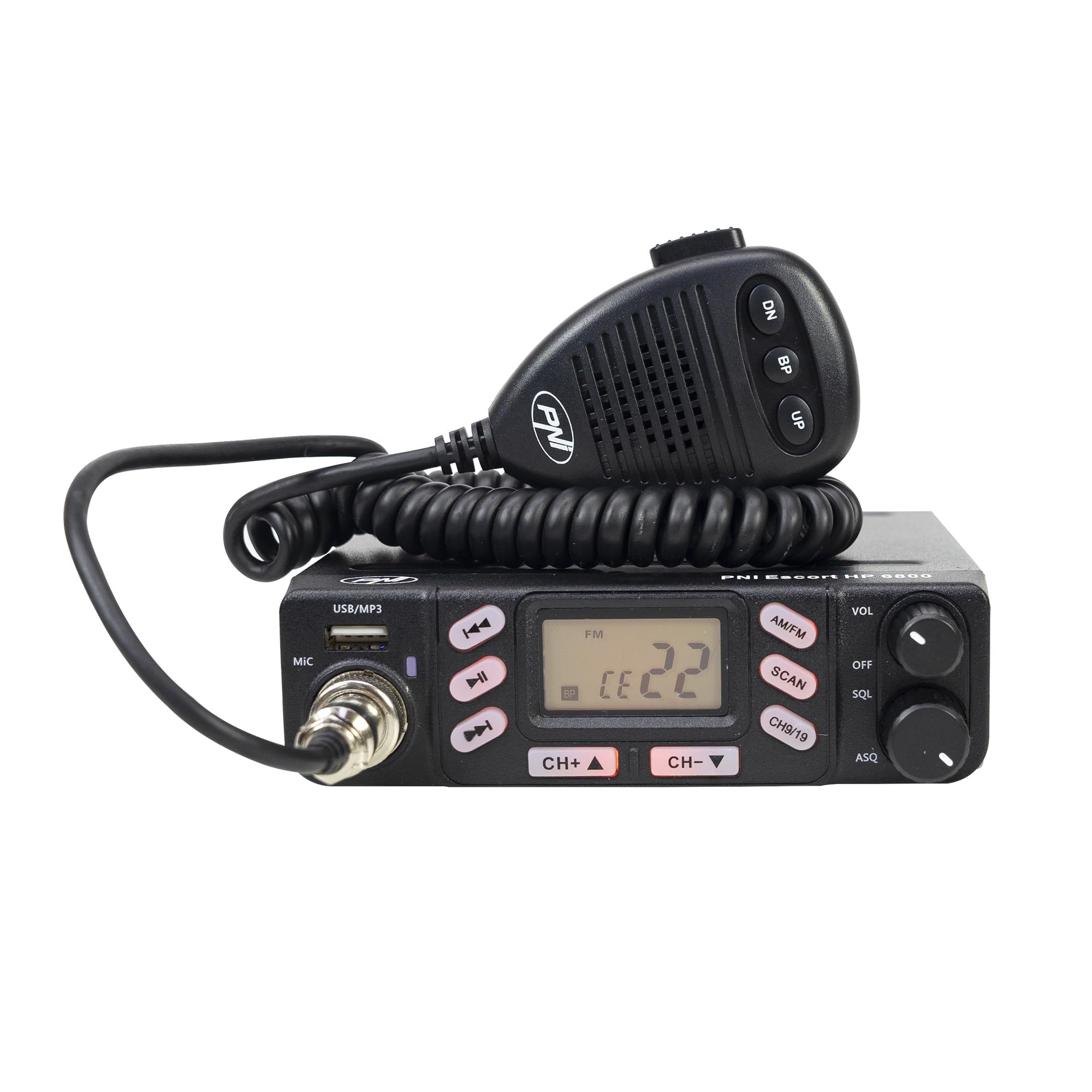 CB Radio Station PNI Escort HP 6800 ASQ, 12/24 V, MP3 Player, USB Jack, 4W, AM-FM, Cigarette Lighter Plug Included