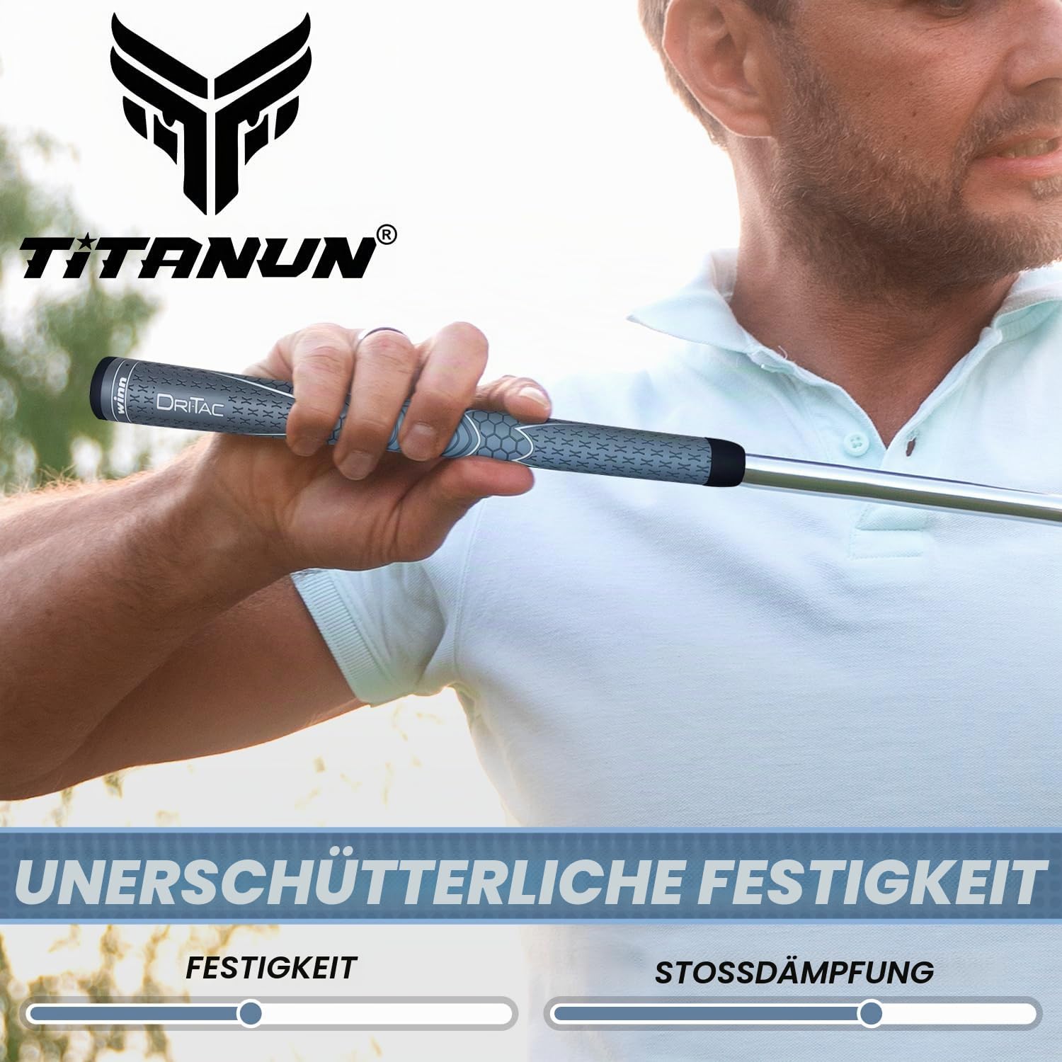 WINN TITANUN DRI-TAC OVERSIZE- Neueste Serie 09 Stück dunkelgrau/silbergrau Golfgriff – rutschfest & gepolsterter Komfort – unglaublicher Komfort und Feuchtigkeitstransport – Stoßdämpfungsvorteile für