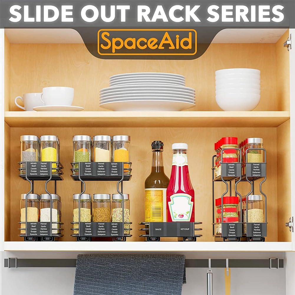 Organizador de especias, estante extraíble de 2 niveles para armario de cocina, estante organizador de cajones de especias para espacio pequeño, fácil de usar