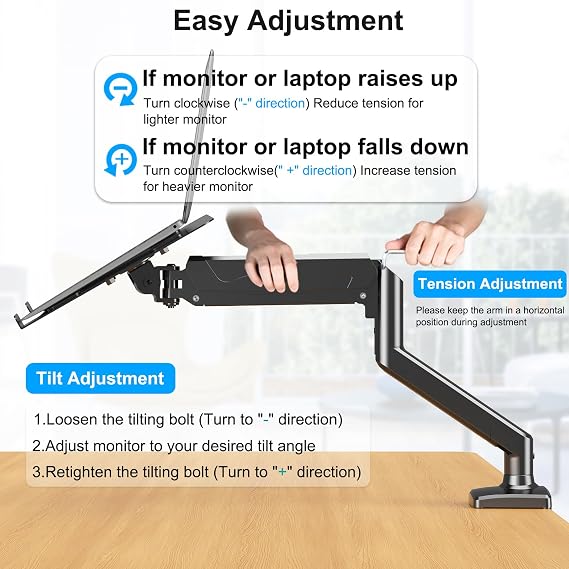 Laptop Stand Desk Mount, 2 in 1 Function, Gas Spring Arm Fits Max 17 Notebook and 32 Computer Screen, Single Monitor Mount with Laptop Tray, Holds up to 17.6lbs