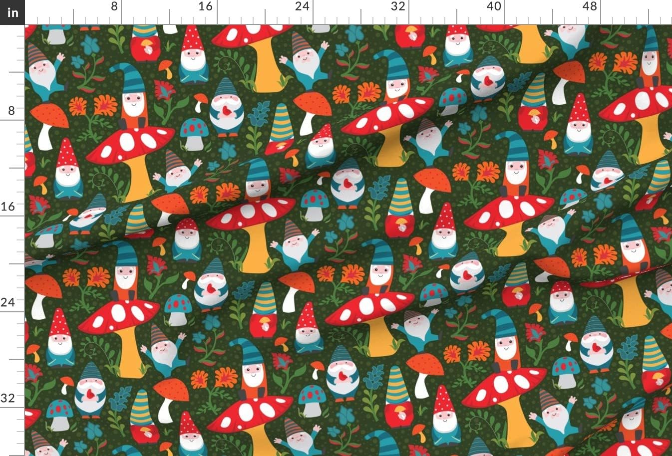 Spoonflower Fabric - Gnomes Woodland Whimsical Nursery Mushrooms Floral Novelty Printed on Upholstery Velvet Fabric Fat Quarter - Upholstery Home Decor Bottomweight Apparel