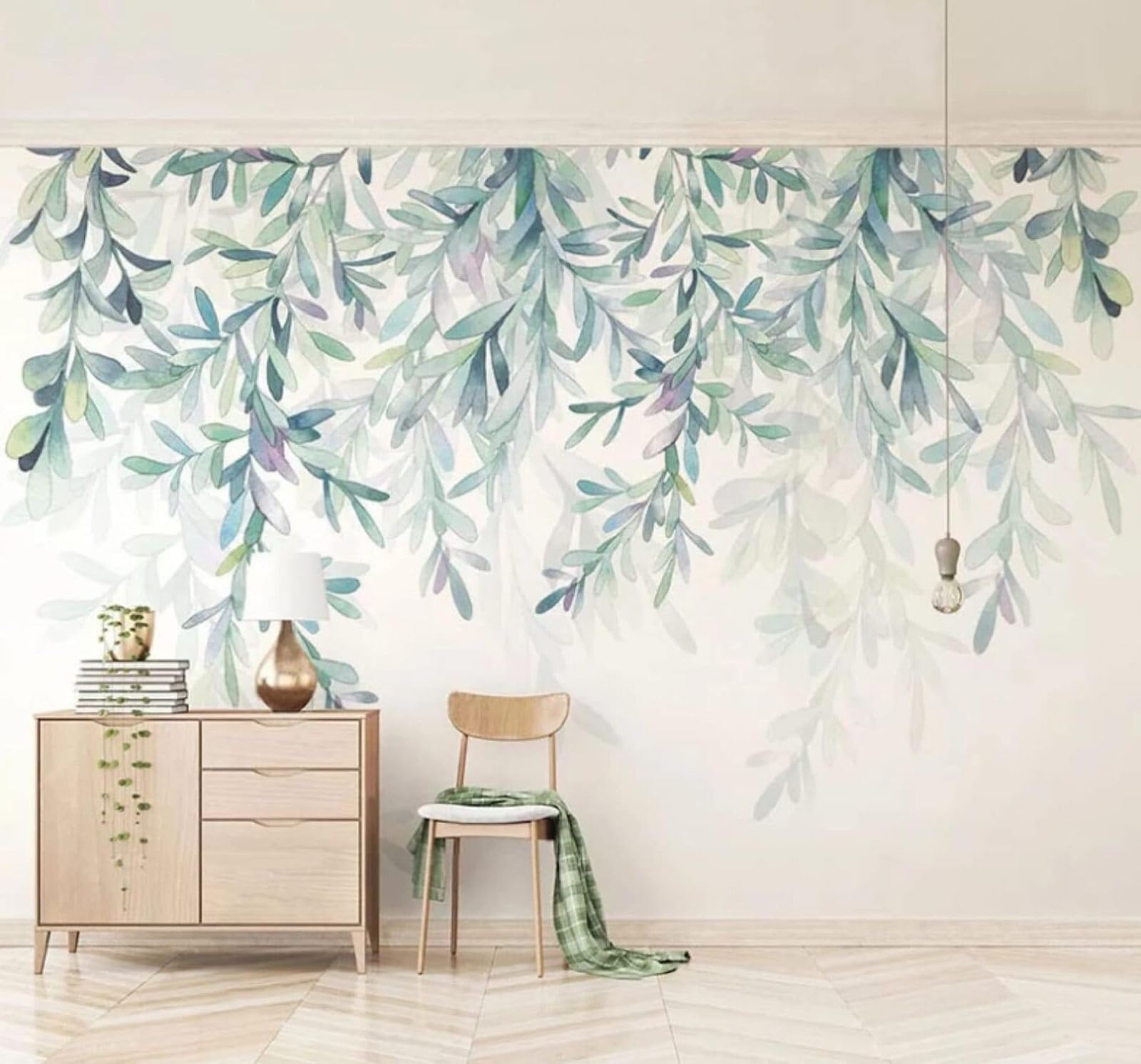 XLMING Minimalist Fresh Watercolour Green Leaves Art 3D Wallpaper Luxury Silk Study Dining Feature Sofa Grey Bedroom Living Room Tv Decorative Wall-350cm×256cm