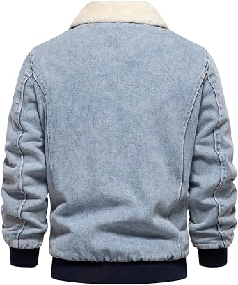 Men's Sherpa-Lined Jean Jacket Long Sleeve Zip Up Denim Jacket Classic Casual Relaxed Fit Coat for Men