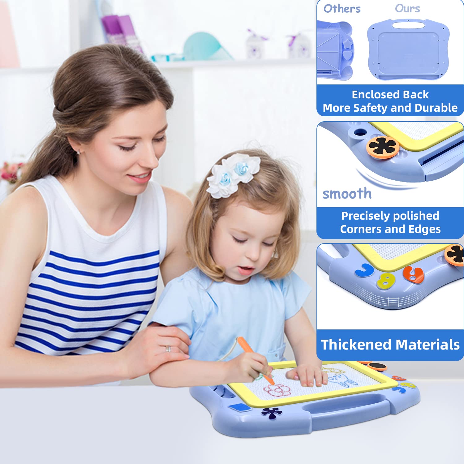 Ardoise Magique Pour Enfants – Tableau Dessin Avec 3 Tampons, 4 Couleurs, Sécurité Sans BPA, Pour 3-5 Ans