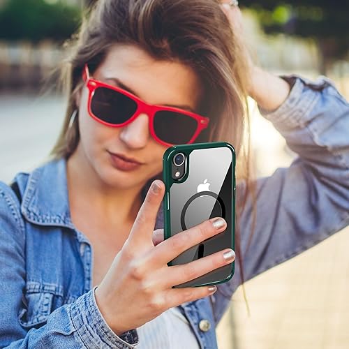 Miniatura 7 de Funda magnética diseñada para iPhone XR compatible con MagSafe con protector de pantalla antiarañazos (verde)