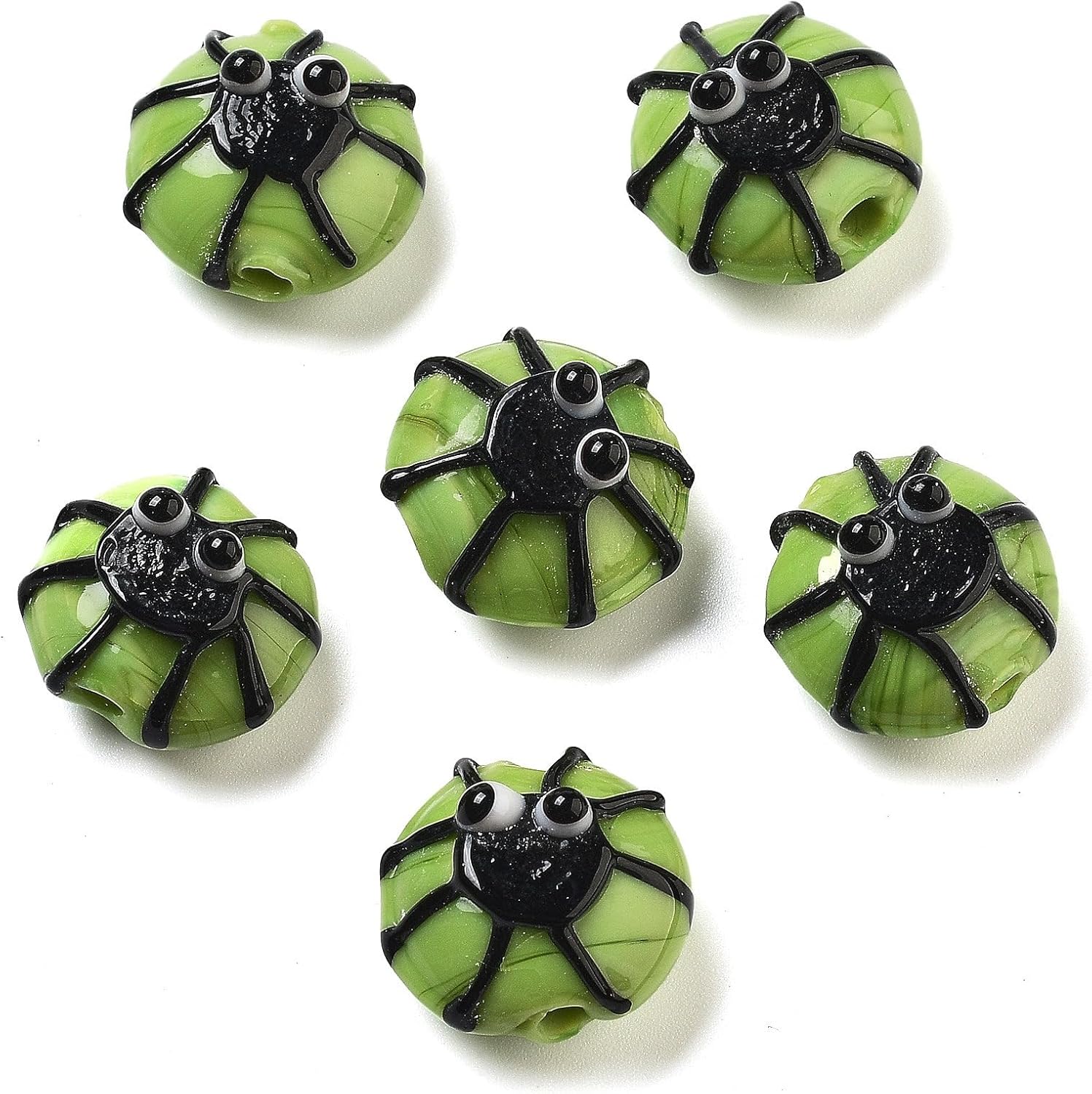 Stiesy 30pcs/Strand Spider Lampwork Beads Strand Halloween Theme Flat Round with Spider Sapcer Loose Beads for Gothic Jewelry Spooky Decor