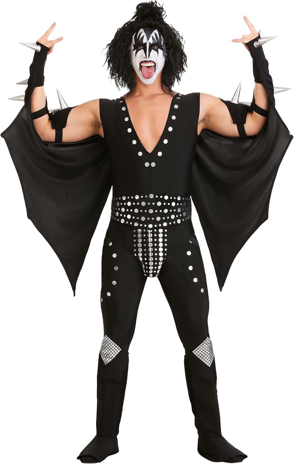 KISS Adult Demon Costume for Men, 70's Rockstar Performer Halloween Outfit, Glam Rock Attire Party and Dress-up