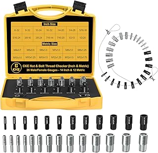 [Patent]CKE Upgraded Stainless Steel Nut & Bolt Thread Checker (Inch & Metric) Detachable Wire Loop Design, 26 Male/Female Gauges - 14 Inch&12 Metric Nut and Bolt Thread Size Checker Identifier Gauges