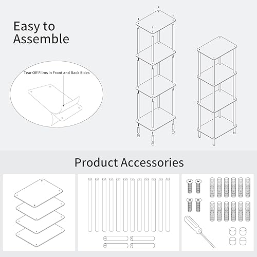 Miniatura 19 de Mesa auxiliar de acrílico transparente, mesa auxiliar de 3 niveles para sala de estar, mesitas de noche pequeñas para dormitorio, juego de 2, mesa