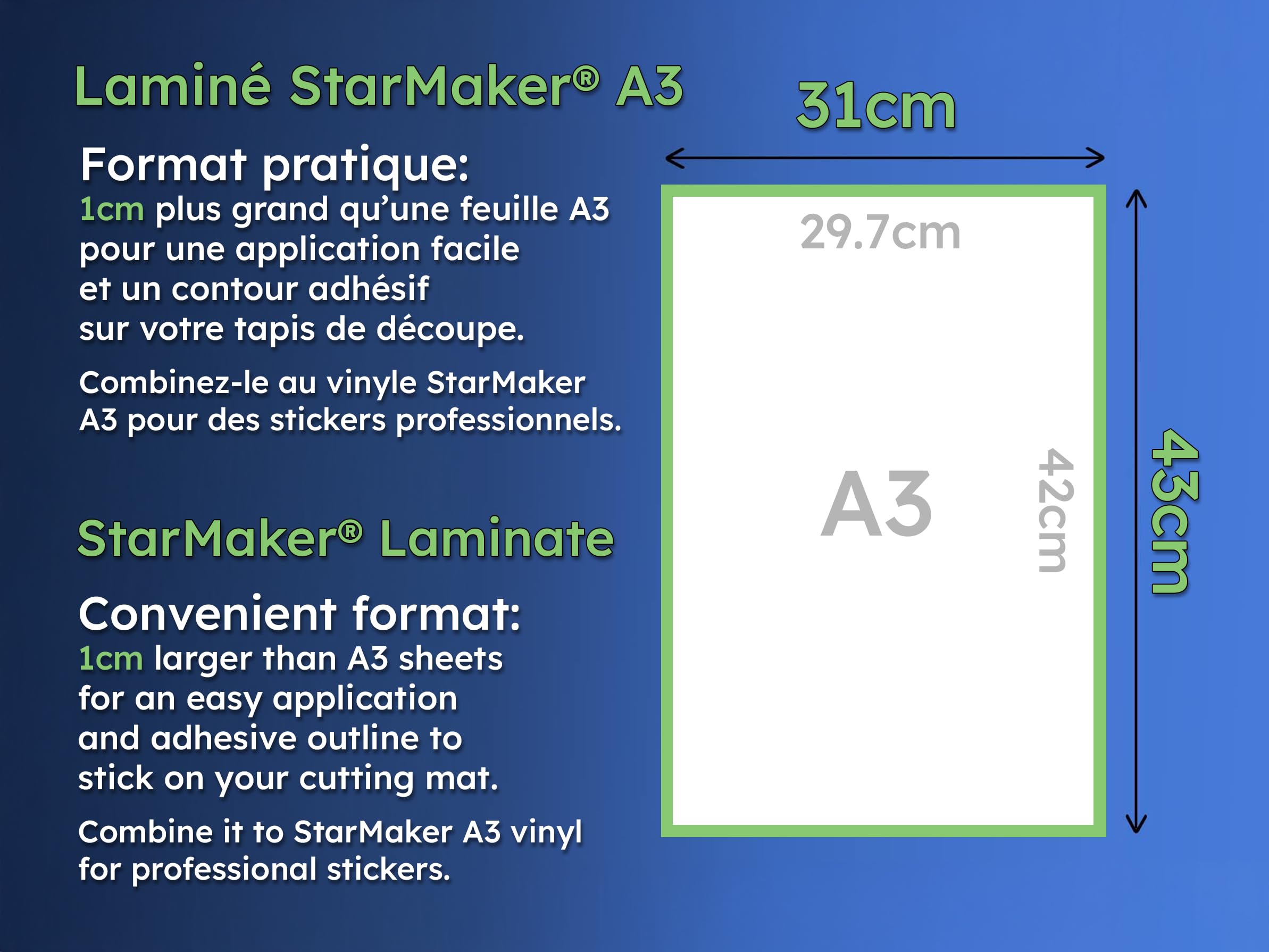 25 feuilles A3 31 x 43cm Film de lamination à froid MAT - Feuilles de plastification Laminé auto-adhésif pour photo et autocollants - Compatible plotter de découpe