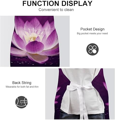 Miniatura 6 de MUSM Lotus Flower Purple ApronClassic Vintage Funny with Pockets Aprons,Adjustable Bib Waterdrop Resistant for Kitchen Cooking Restaurant BBQ