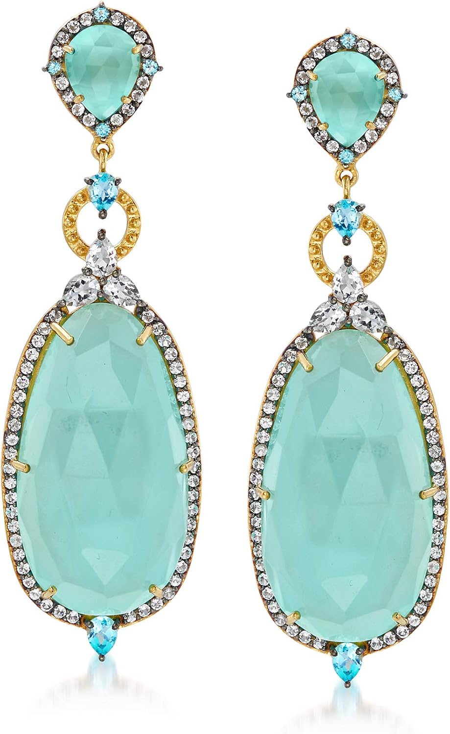 Ross-Simons Aqua Chalcedony and 2.60 ct. t.w. Blue and White Topaz Drop Earrings in 18kt Gold Over Sterling