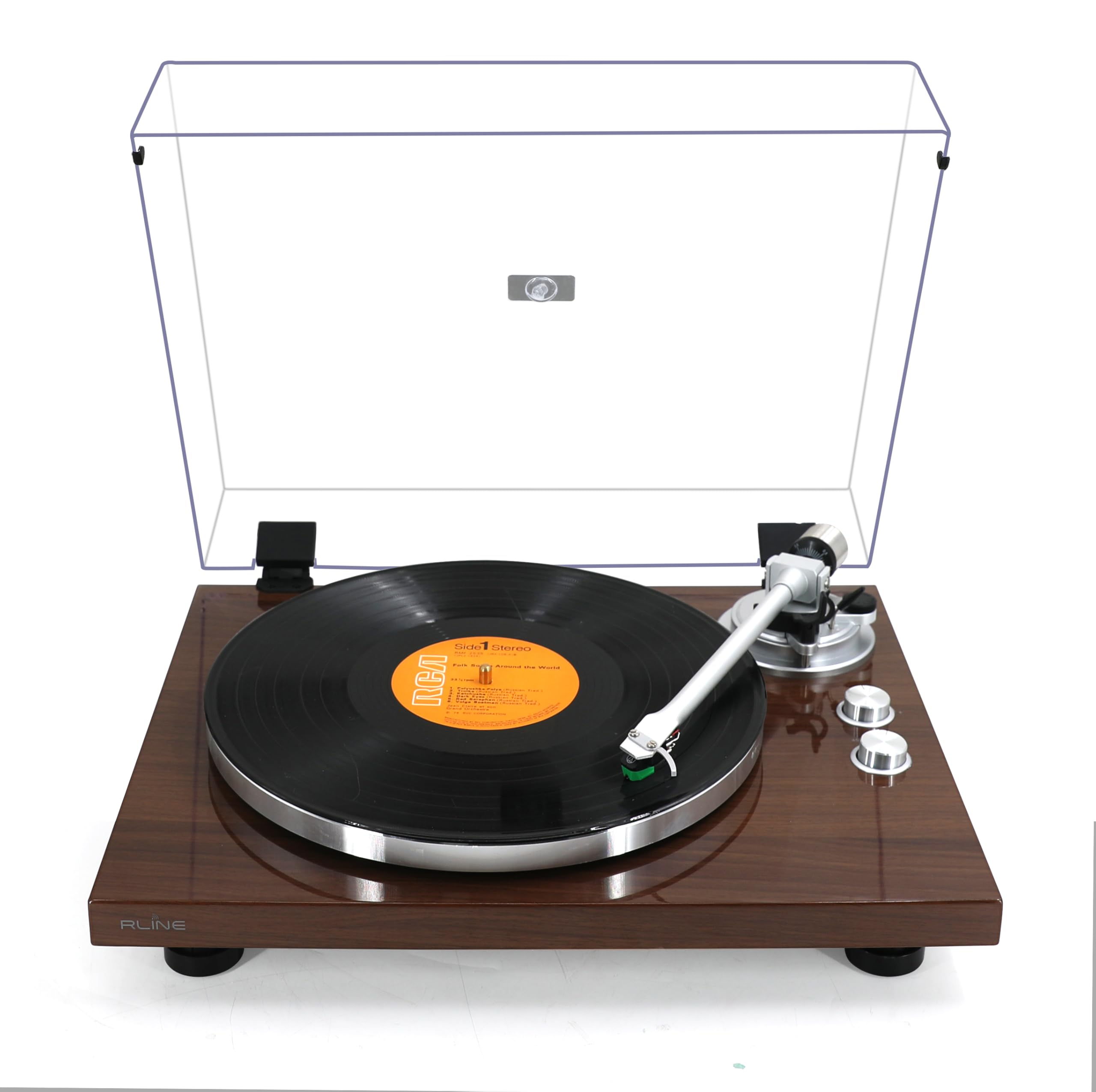 RLINE - Giradischi Vinili Bluetooth Noce Lucido, Lettore Vinili 33 e 45 Giri, Piatto 12" in Alluminio Pressofuso, Cartuccia Magnetica VM-95E, Pre-amplificatore Attivabile, Funzione Anti-Skating