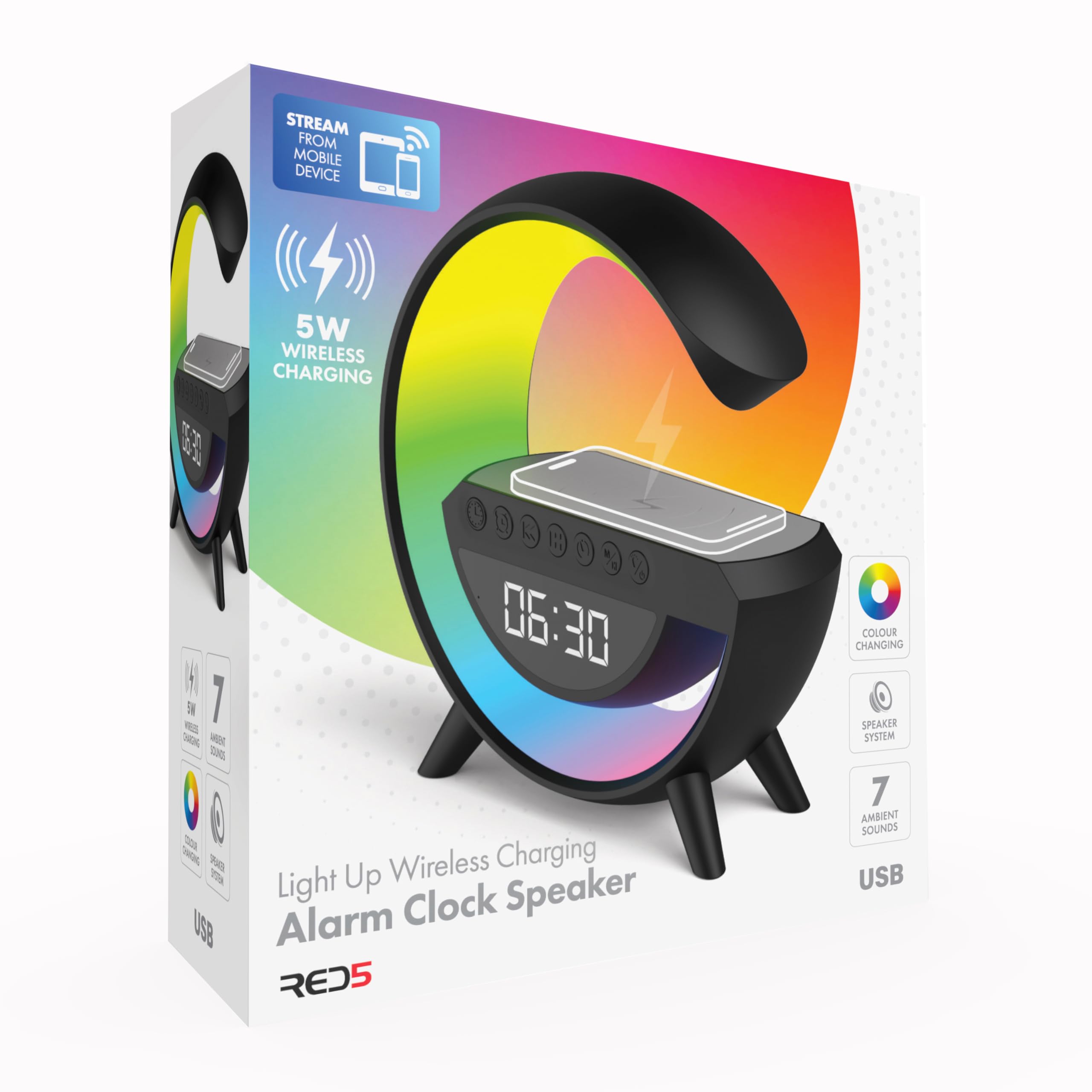 RED5 Illumina la sveglia di ricarica senza fili Bluetooth TWS Speaker Bacino da comodino