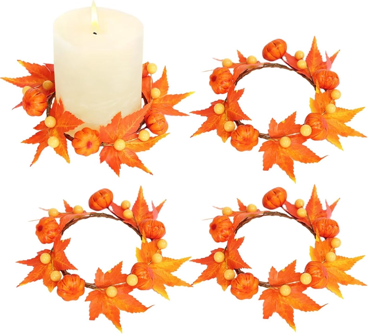 Amazon.com: Emivery 4 Pack Fall Candle Ring Wreaths, Artificial Maple ...