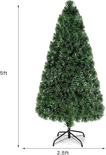 Miniatura 131 de Goplus Árbol de Navidad artificial de fibra óptica preiluminado, con luces LED multicolor y copos de nieve (6 pies)