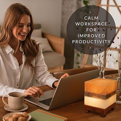 Miniatura 6 de Lámpara de roca de sal de doble iluminación - Moderno diseño cuadrado rosa blanco y gris de lámparas de sal con atenuador, brillo ajustable. Luz