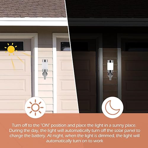 Miniatura 4 de 2Pcs Solar Wall Lamps Stainless Steel Outdoor Lights Solar-Powered Energy Saving Garden Patio Fence Lighting