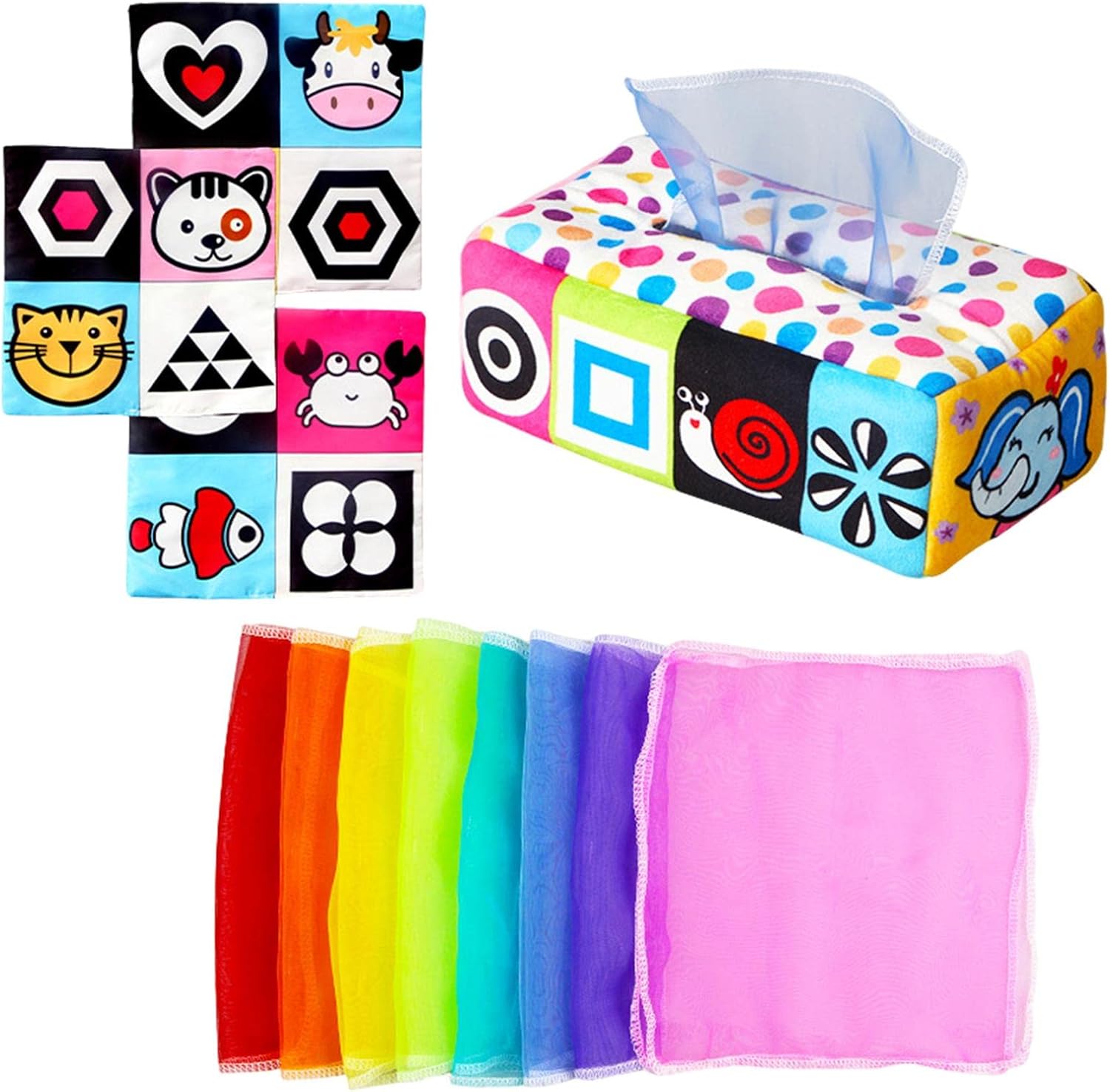 ティッシュボックス感覚玩具 再利用可能な正方形の感覚玩具 柔らかいぬいぐるみ感覚組織ボックス赤ちゃんのおもちゃ高コントラスト 教育的意味 幼児幼児新生児ギフト用 Silun Firehouse Com Co