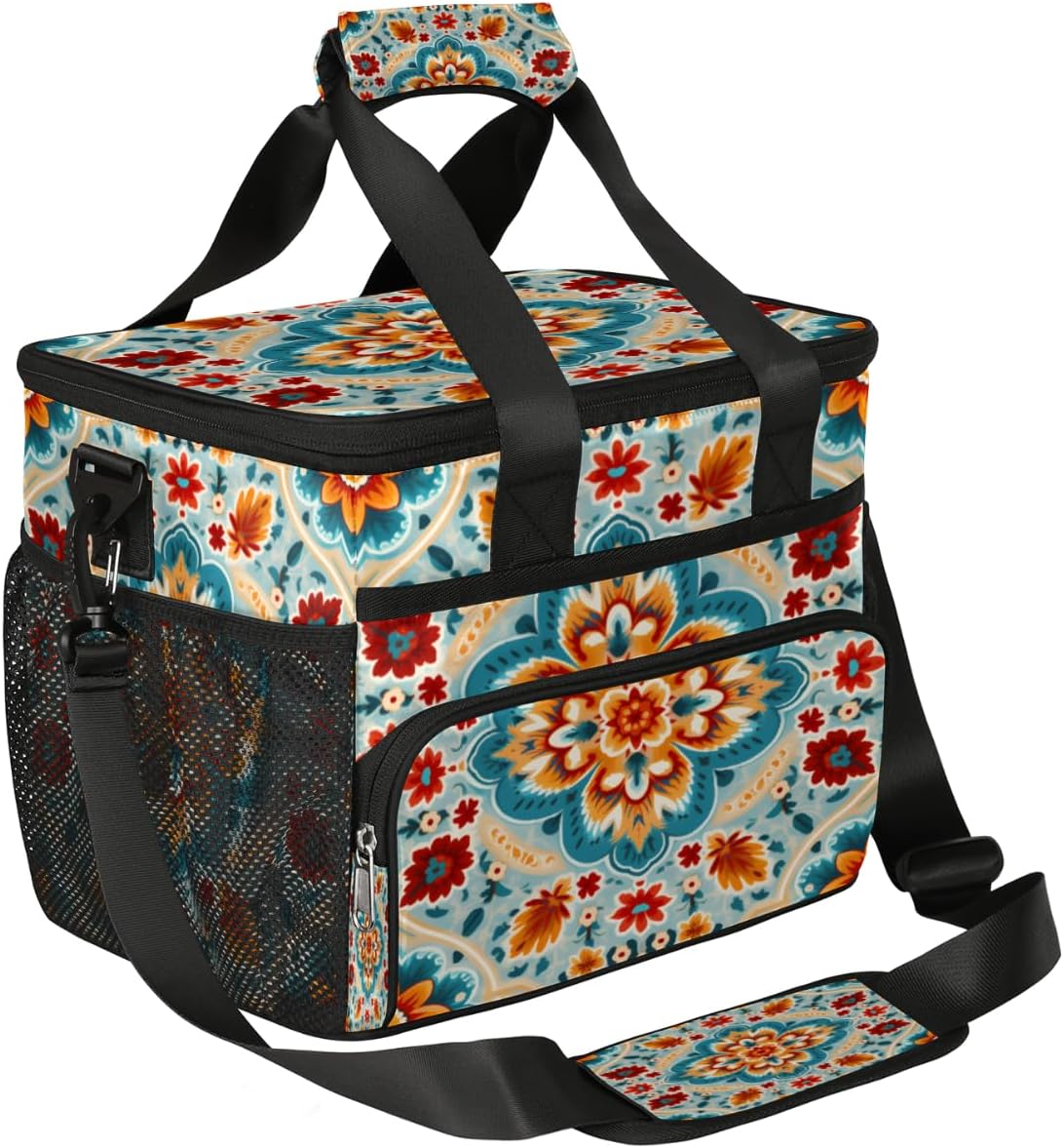 Ethnic Floral Texture Insulated Picnic Backpack Lunch Box for Women Men Picnic Basket Tote Lunch Bag Picnic Bag Portable Lunch Bags for Picnic, Beach, Work, Trip,Office, Camp Mandala