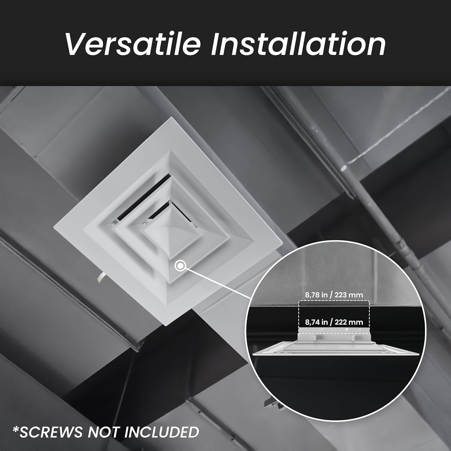 Repa Market 9" x 9" (Neck) Square Aluminum Ceiling Diffuser - Industrial 4 Way Supply Exhaust Ventilation, Air Conditioning - HVAC Horizontal Flow Duct Cover - Office Warehouse 14" x 14" (Outer)
