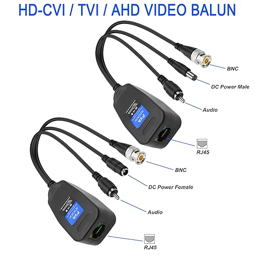 Balun Pasivo de Video MEIRIYFA 2 Pares RJ45 BNC RCA para CCTV miniatura 8