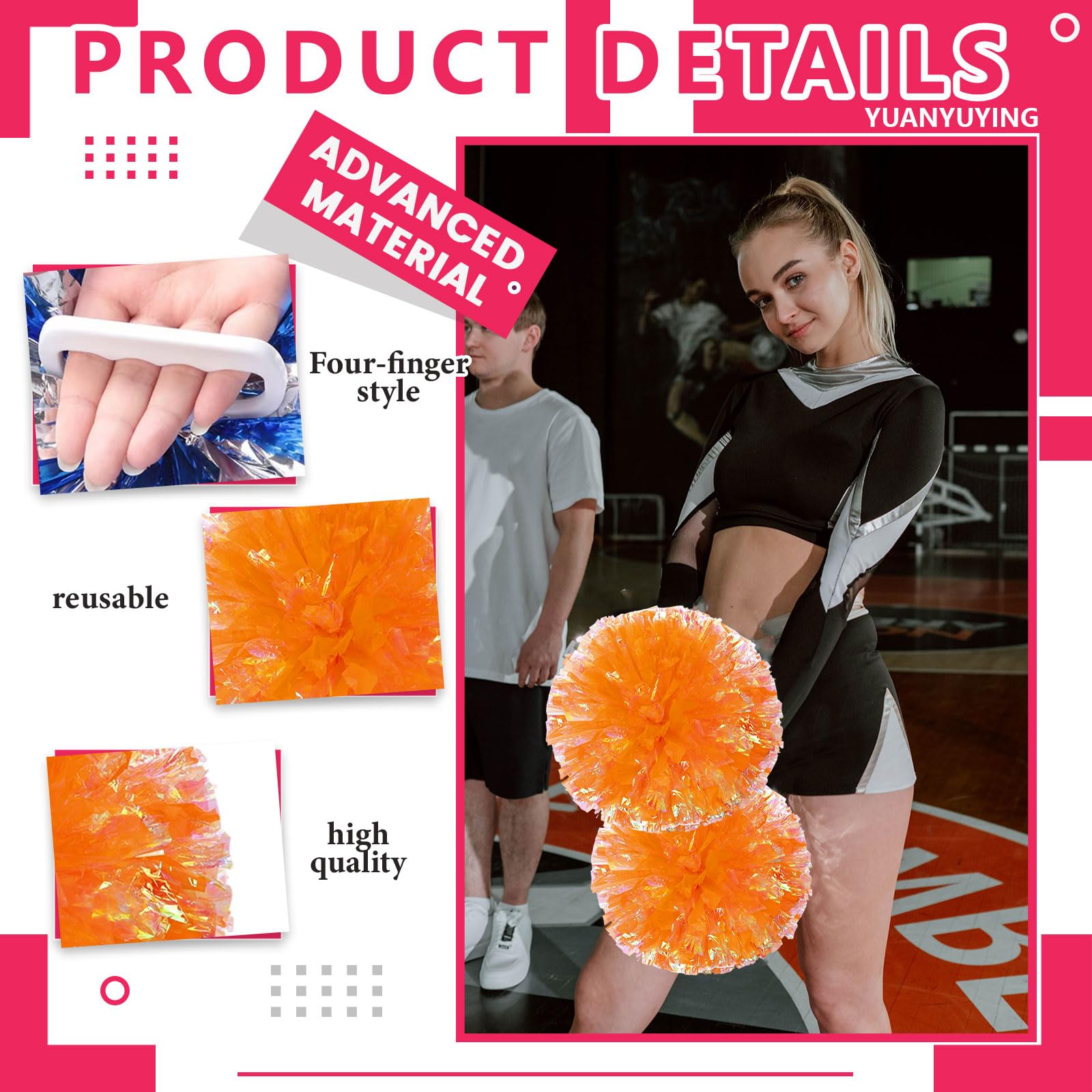 20 szt. pomponów Cheer, 34,7 cm pompony cheerleaderki z płatnością na cztery palce, pompony do tańca, zapałek (matowy pomarańczowy)
