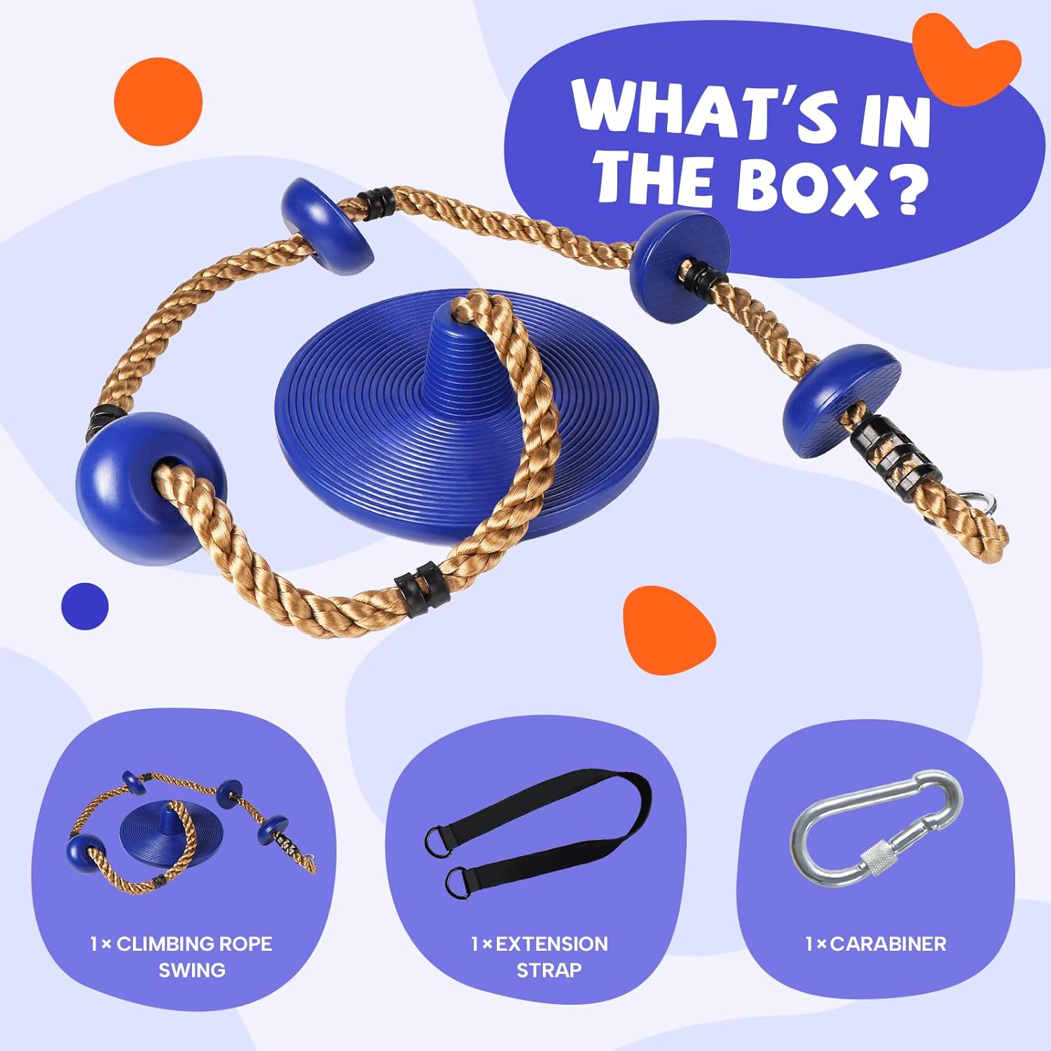 ZNCMRR Tree Swings for Kids Outdoor Rope Swing for Tree Climbing Rope for Kids Disc Swing for Kid Outdoor Swing Set Accessories Playground Accessories Swings for Swing Set Swingset Outdoor(Blue)