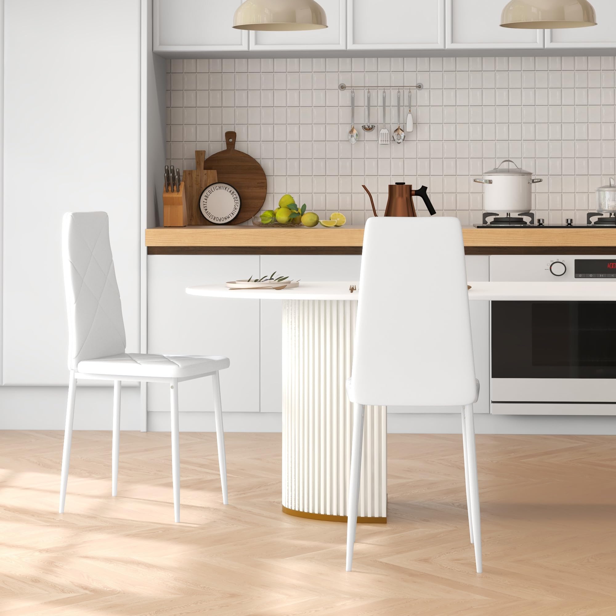 HOMCOM Lot de 2 Chaises Salle à Manger Moderne Dossier Haut, Blanc | Chaises de Cuisine, Style Maison de Campagne, Cadre en Bois de Pin, pour Salon, Chambre, Cuisine