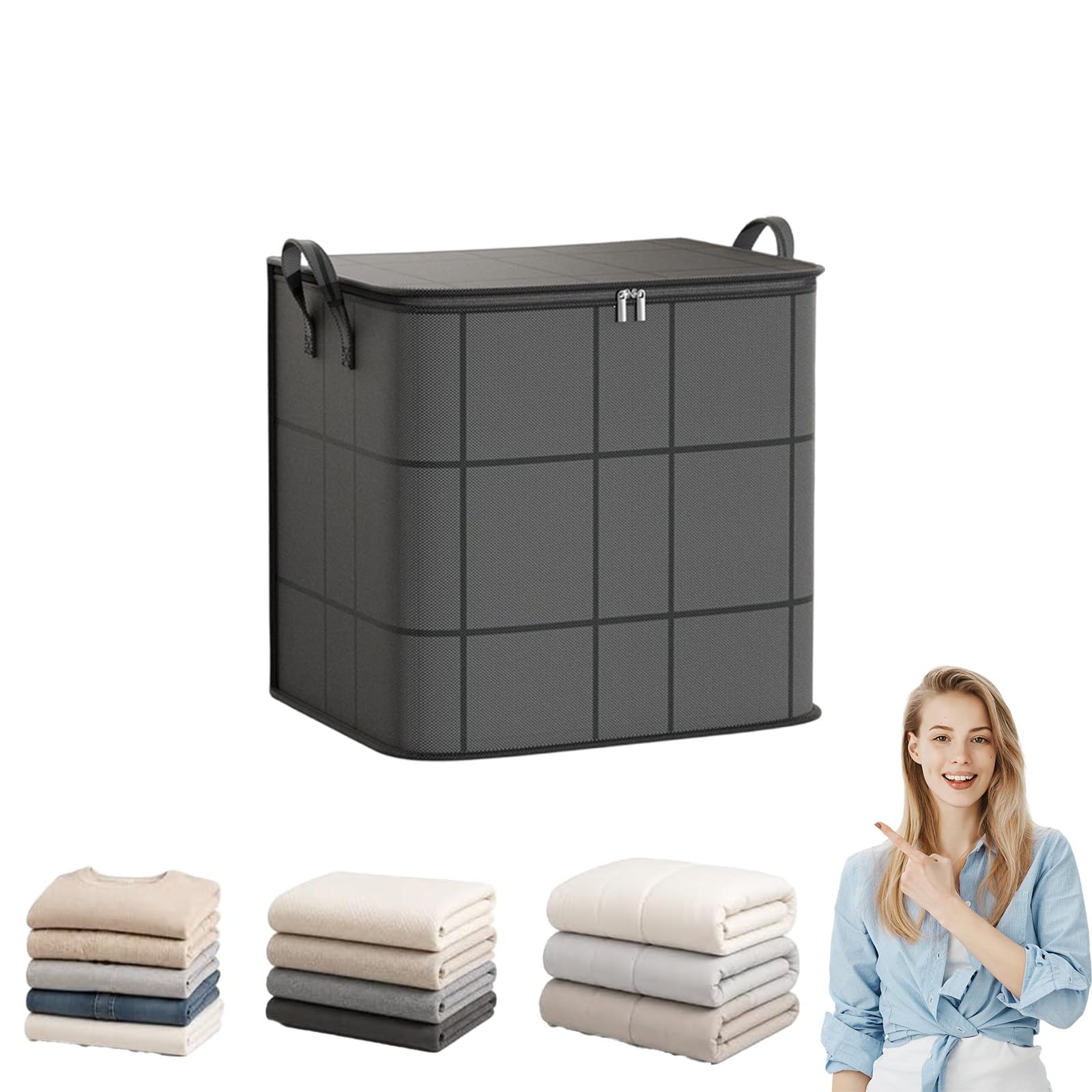 40L-180L Capacity Spacious Moving Storage Bin, Zippered Fabric Organizer (L)